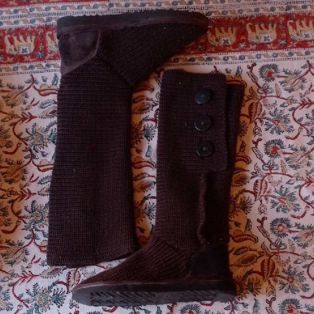 Chocolate Brown UGG Cardy Knit Tall Boots 🤎 Bailey Buttons